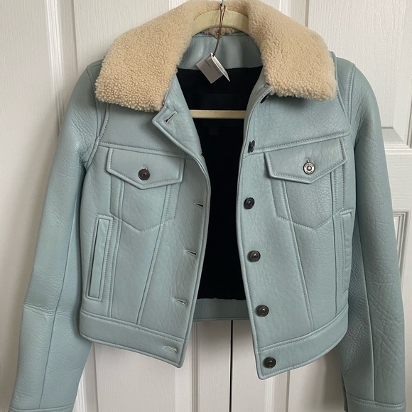 Coach Leather Jacket in Light Blue, XS